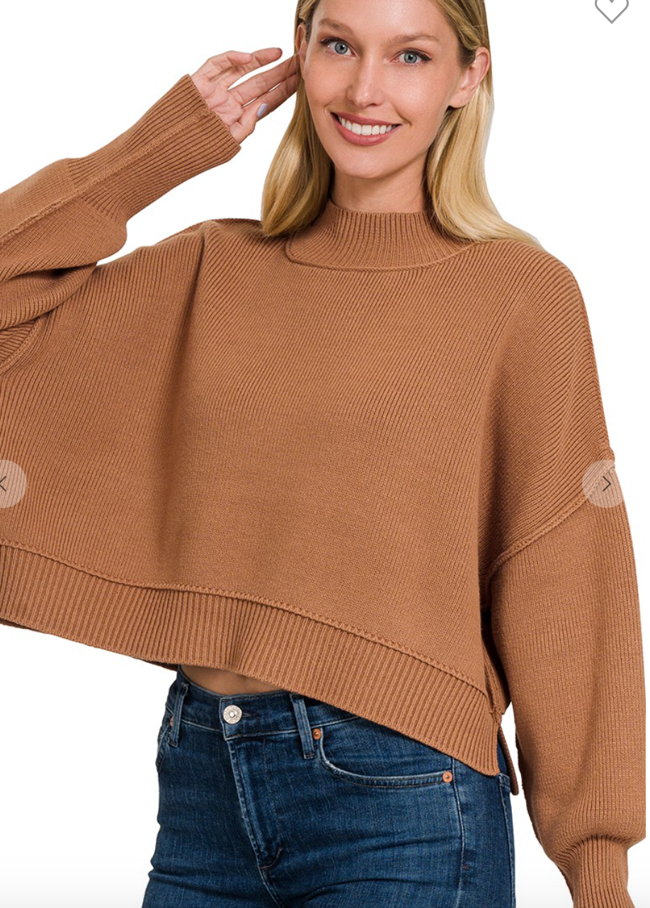 Side slit oversized cropped sweater