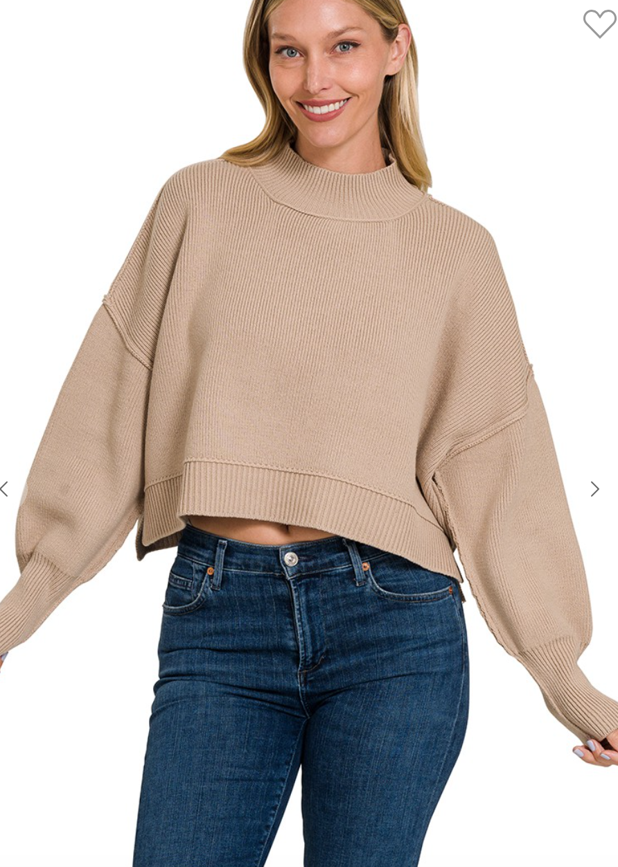 Side slit oversized cropped sweater